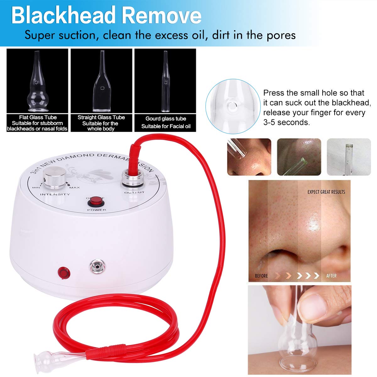 Microdermabrasion Machine, Beauty Star 3 in 1 Portable Diamond Microdermabrasion Dermabrasion Machine Facial Care Salon Equipment w/Vacuum & Spray including Cotton Filters and 2 Plastic Oil Filte - Image 4